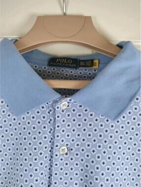 Polo Ralph Lauren Shirt Mens 3XLT Blue White Geometric Pattern Pony Logo Tall QR
